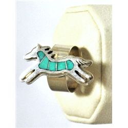 Navajo Turquoise Inlay Horse Sterling Silver Women's Ring - Francis