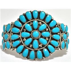 Navajo Turquoise Cluster Sterling Silver Cuff Bracelet - Juliana Williams