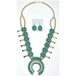 Navajo Coral & Turquoise Reversible Squash Blossom Necklace & Earrings Set - Elton James