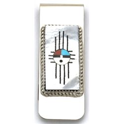 Zuni White Mother of Pearl Sun Design Money Clip - Hustito