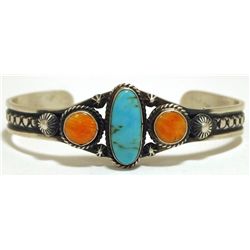 Navajo Spiny Oyster & Turquoise Sterling Silver Cuff Bracelet - Lindberg & Eva Billa