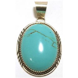 Navajo Turquoise Sterling Silver Pendant - Herman Lee