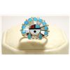 Image 1 : Zuni Multi-Stone Inlay Sun Face Sterling Silver Women's Ring - Emma Romancito