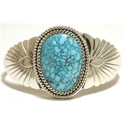 Navajo Spider Web Kingman Turquoise Sterling Silver Cuff Bracelet - Mary Ann Spencer