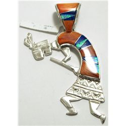 Navajo Multi-Stone Inlay Sterling Silver Kokopelli Pendant - Calvin Begay