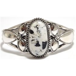 Navajo White Buffalo Sterling Silver Cuff Bracelet - Mary Ann Spencer