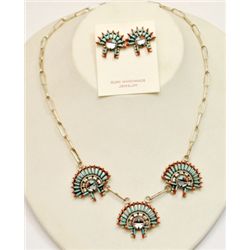 Zuni Multi-Stone Sunface Sterling Silver Necklace & Earrings Set - Edmond Cooeyate