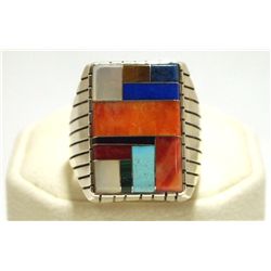 Navajo Multi-Stone Inlay Sterling Silver Men's Ring - Ray Jack