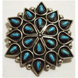 Zuni Turquoise Needlepoint Sterling Silver Pendant & Pin - Arlita Lahi