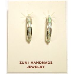 Zuni White Opal Inlay Sterling Silver Half-Ring Post Earrings - Susan Kalestewa