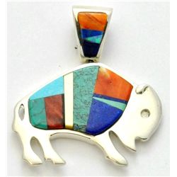 Navajo Multi-Stone Buffalo Pendant - Edison Yazzie / Lazuli