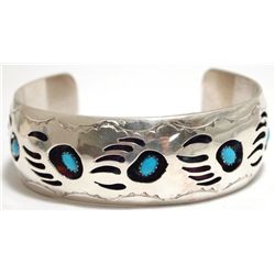 Navajo Turquoise Sterling Silver Bear Paw Cuff Bracelet - Pearlene Spencer