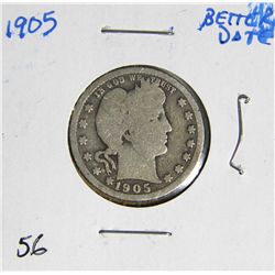 Better Date 1905 Barber Liberty Head Quarter