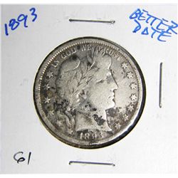 Better Date 1893 Barber Liberty Head Half Dollar