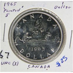 1965 'Pointed 5' Canadian .800 Silver Dollar BU