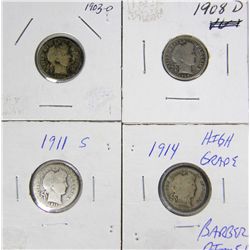 4 Barber Liberty Head Dimes-Lot