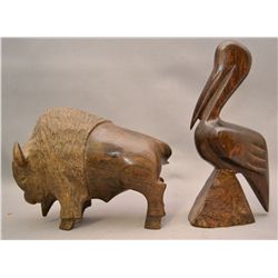 TWO SERI IRON WOOD CARVINGS