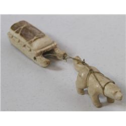 Elk Antler Inuit Carved Dog & Sled