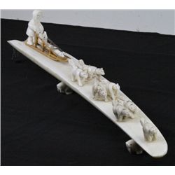 Walrus Tusk with Carved Dog Sled Team