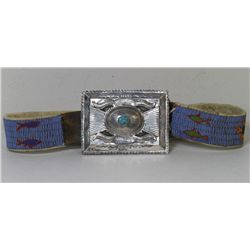 Crow Indian Beaded Belt with Large Silver Buckle