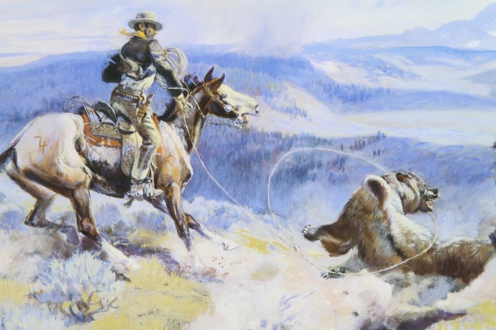 Charles Russell Roping a Grizzly Bear Print