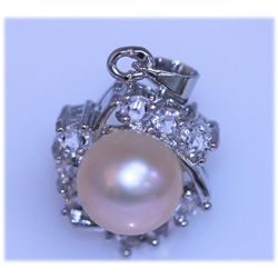 14.45 CTW PEACH PEARL AND CZ PENDANT