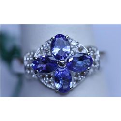 12.10 CTW TANZANITE AND DIAMOND RING .925 STERLING SILV