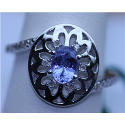 16.45 CTW TANZANITE AND DIAMOND RING .925 STERLING SILV