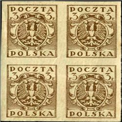 1919 Poland 3f Eagle Imperf 4 Block Variety (STM-000464)
