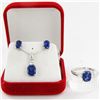 Image 1 : 43.3ct Lab Sapphire/Diamond White Gold Vermeil on Sterling Set (JEW-004157)