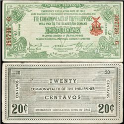 1942 WW2 Guerrilla Rebel Philippines 20c Note Negros (CUR-007177)