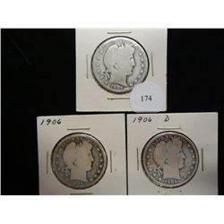 1904,06 & 06-D BARBER HALF DOLLARS