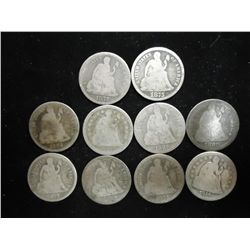 10 ASSORTED SEATED LIBERTY DIMES