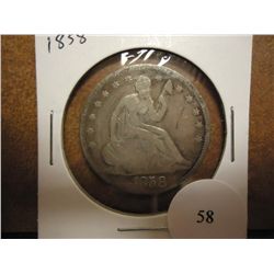 1858 SEATED LIBERTY HALF DOLLAR SCRATCHED