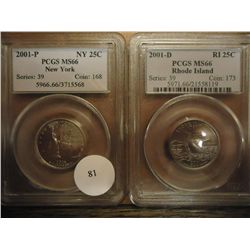 2001-P NY & 01-D RI QUARTERS PCGS MS66'S