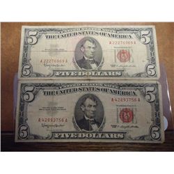 2-1963 $5 US NOTES RED SEALS