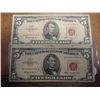 Image 1 : 2-1963 $5 US NOTES RED SEALS