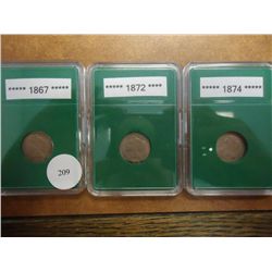 1867,72 & 74 THREE CENT PIECES (NICKEL) SUSPECTED