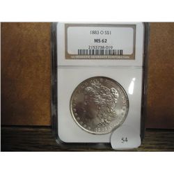 1883-O MORGAN SILVER DOLLAR NGC MS62