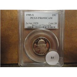 1985-S WASHINGTON QUARTER PCGS PR69 DCAM