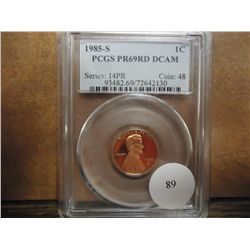 1985-S LINCOLN CENT PCGS PR69 DCAM