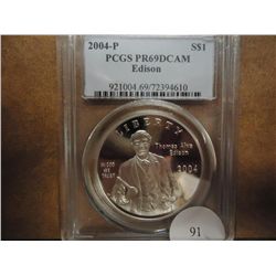 2004-P EDISON SILVER DOLLAR PCGS PR69 DCAM