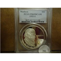1993-S MADISON SILVER DOLLAR PCGS PR69 DCAM