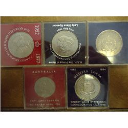 5 ASSORTED CROWNS SIZE COINS (UNC) SEE DESCRIPTION