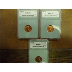 1955-S,56-D & 61-D LINCOLN CENTS ALL NTC MS64RD