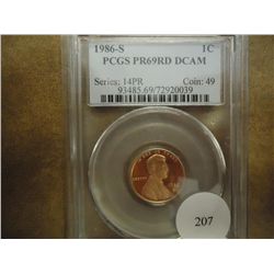 1986-S LINCOLN CENT PCGS PR69 RD DCAM