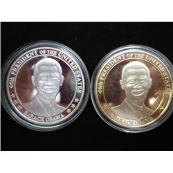 2-PRESIDENT OBAMA TOKENS 1 SILVER PLATED 1 GOLD