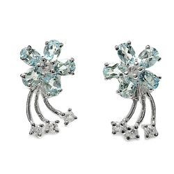 Blue Topaz & Wht Topaz Earrings in Sterl Silver.