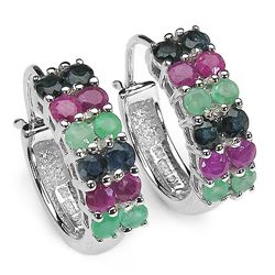 Emerald & Multi-Gem Earrings in Sterl Silver.