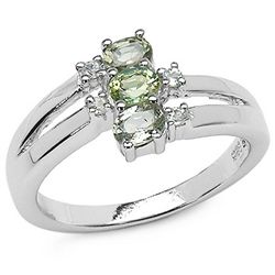 0.83 CARAT GENUINE GREEN SAPPHIRE & WHITE TOPAZ .925 STERLING SILVER RING